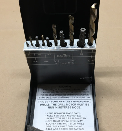 Left Hand bolt extraction kit 10 part kit.