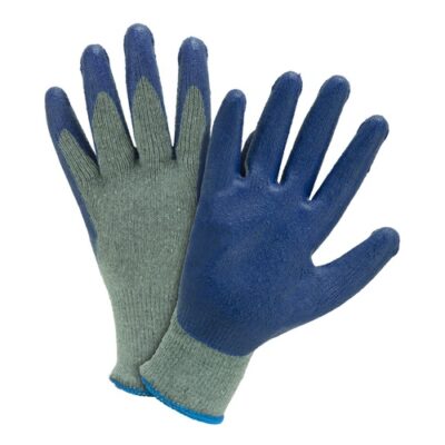 Blue grip latex dipped cotton knitted gloves