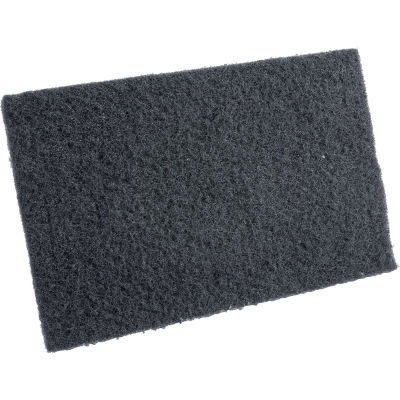 Gray synthetic fiber non-woven hand pads with ultra-fine silicon carbide grain for cleaning and finishing.