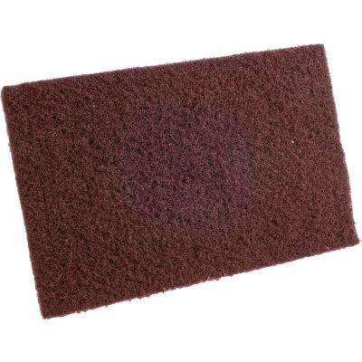 Maroon synthetic fiber non-woven hand pads with very-fine aluminum oxide grain for cleaning and finishing.