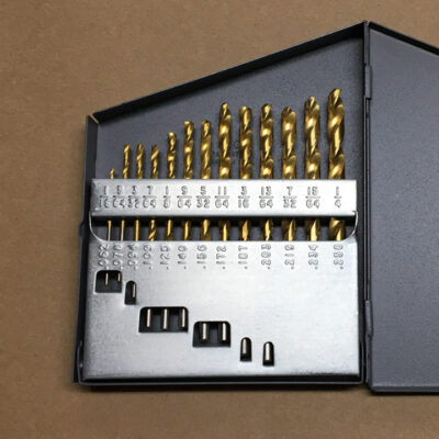 Jobber Drill bits 13 piece set 1/16 inch to 1/4 inch by 1/64 inch Gold Titanium High Speed Steel